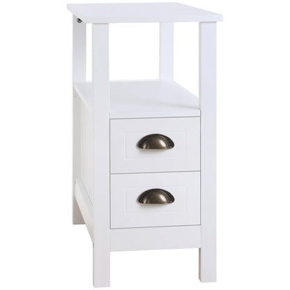 Slim End Table with 2 Drawers and Storage Shelf, Sofa Side Table for Living Room, Narrow Nightstand, White Side Tables   at Gallery Canada