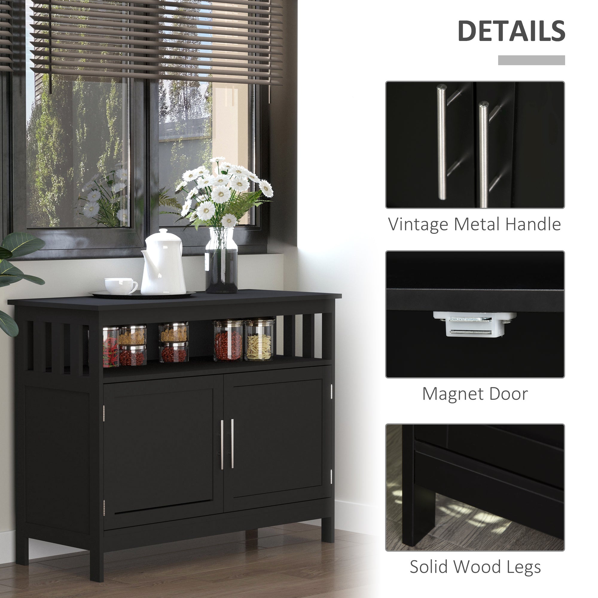 Kitchen Sideboard, Buffet Cabinet, Wooden Storage Console Table with 2-Level Cabinet and Open Shelf, Black Bar Cabinets at Gallery Canada