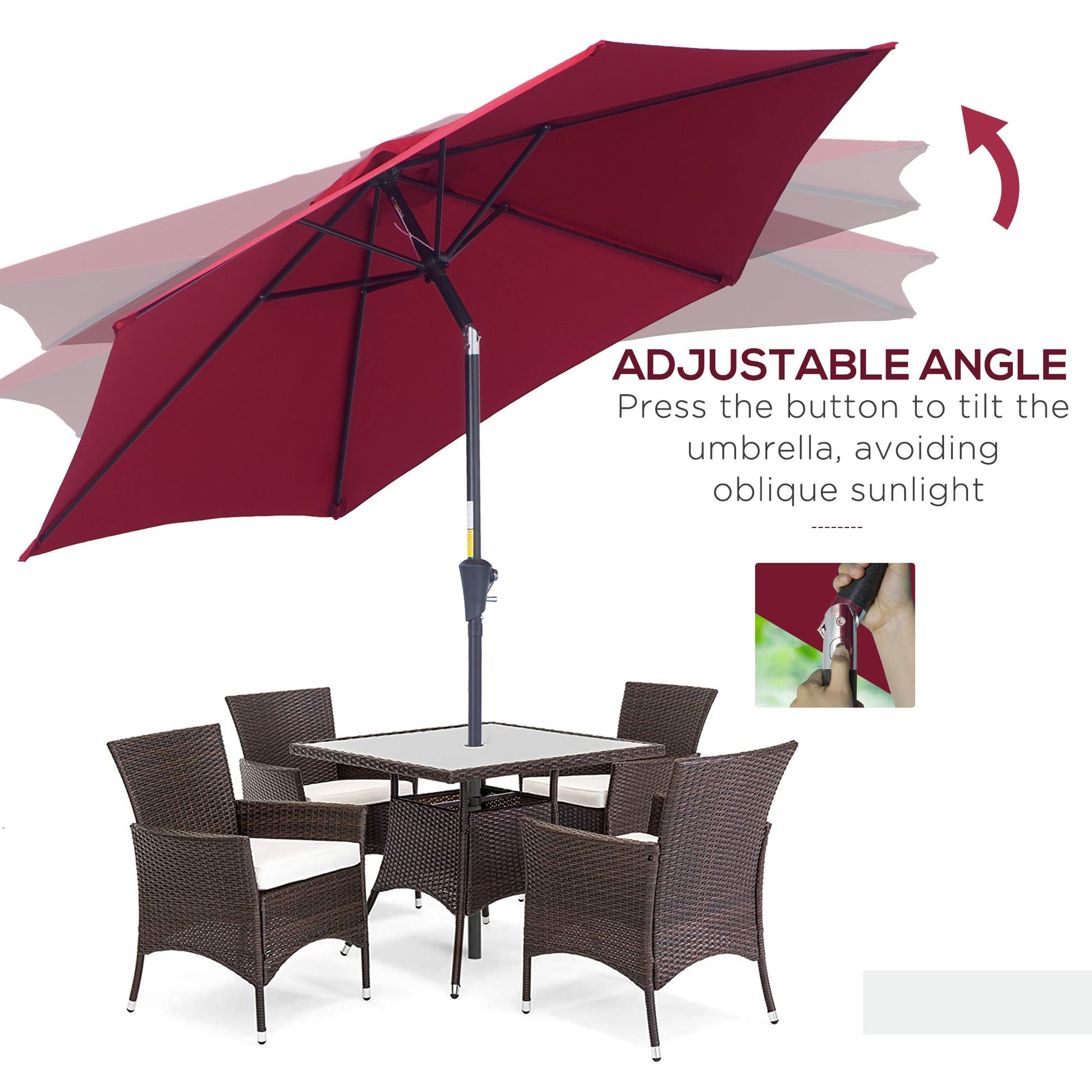 8.5' Round Aluminum Patio Umbrella 6 Ribs Market Sunshade Tilt Canopy w/ Crank Handle Garden Parasol Wine Red Sun Umbrellas   at Gallery Canada