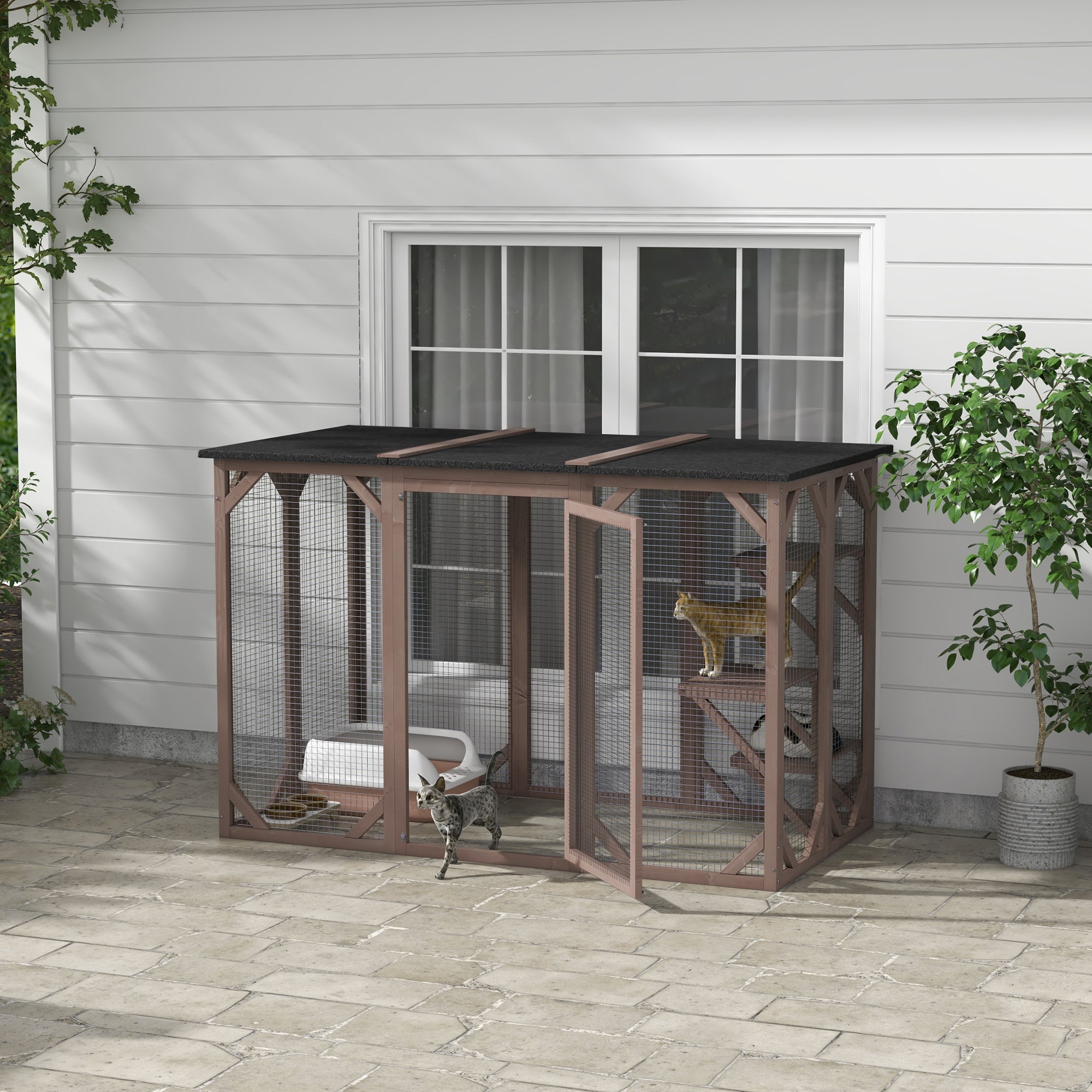 Cat Cage Indoor Catio Outdoor Cat Enclosure Pet House Small Animal Hutch for Rabbit, Kitten, Crate Kennel with Waterproof Roof, Multi-Level Platforms, Lock, Camel Outdoor Cat Enclosures at Gallery Canada