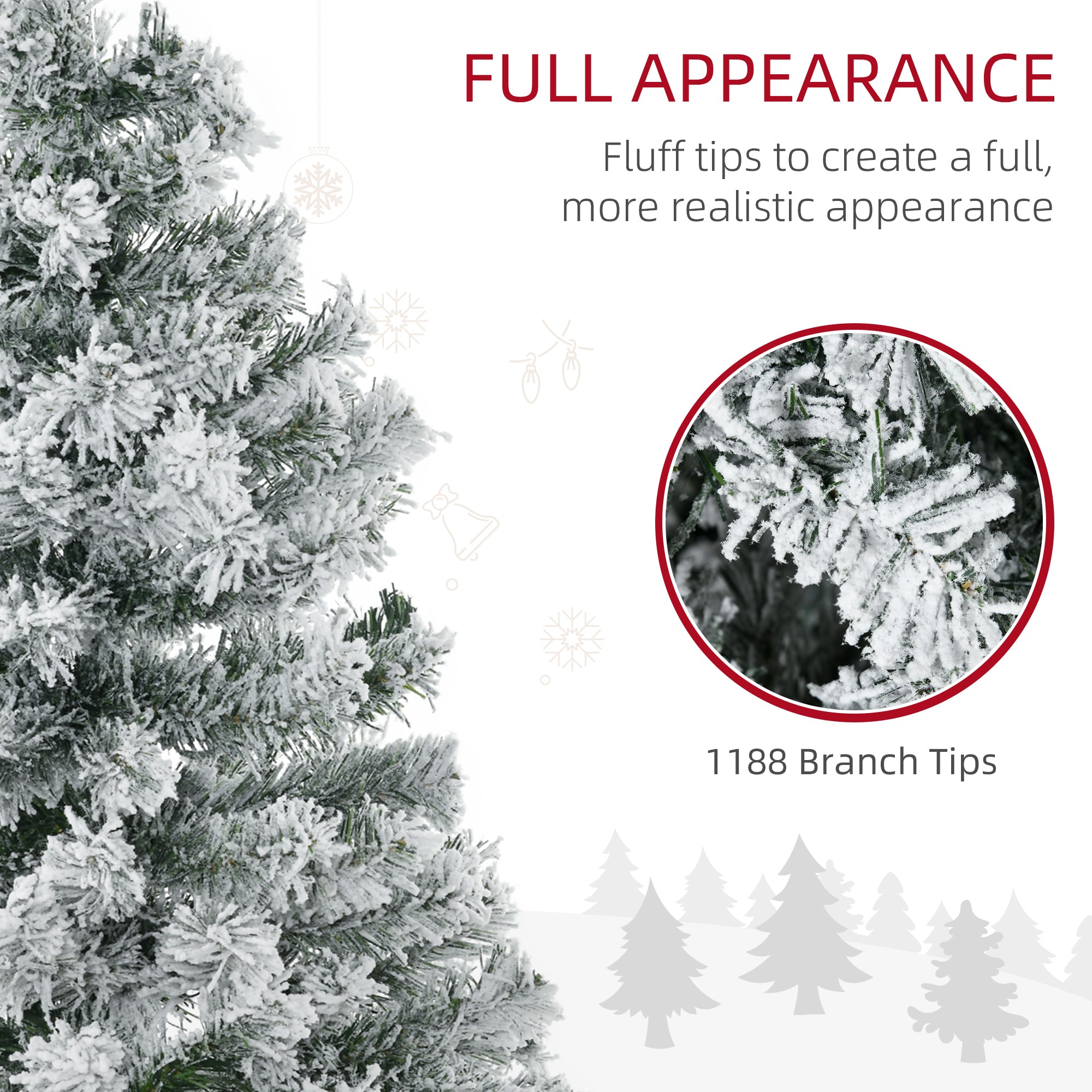 7.5ft Artificial Prelit Christmas Tree with Warm White LED Light, Snow Flocked Branches, Metal Base, Xmas Tree Pre Lit Christmas Trees   at Gallery Canada