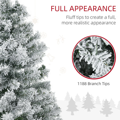 7.5ft Artificial Prelit Christmas Tree with Warm White LED Light, Snow Flocked Branches, Metal Base, Xmas Tree Pre Lit Christmas Trees   at Gallery Canada