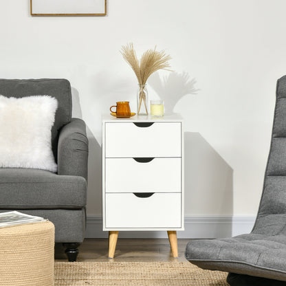 Bedside Table, Modern Nightstand with 3 Drawers, Side End Table with Wood Legs for Living Room, Bedroom, White Bedside Tables   at Gallery Canada