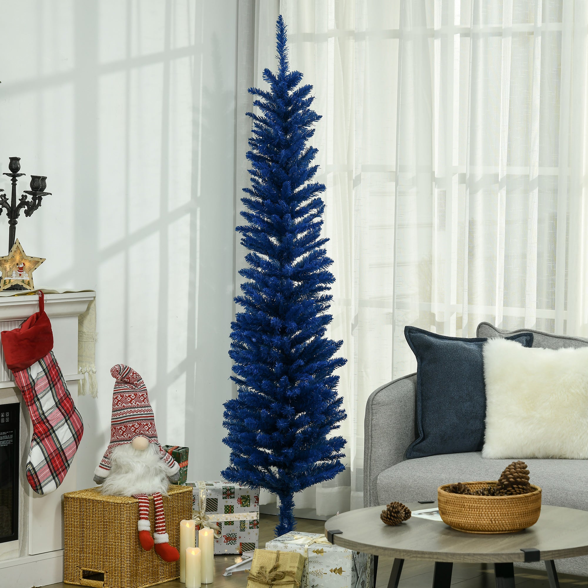 7ft Artificial Christmas Tree, Pencil Christmas Tree for Xmas Holiday Decor, Deep Blue Pencil Christmas Trees Deep Blue  at Gallery Canada