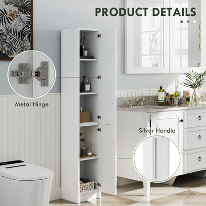 Freestanding Tall Bathroom Storage Cabinet with Adjustable Shelves, Bathroom Organizer, White Wood Grain Bathroom Cabinets   at Gallery Canada