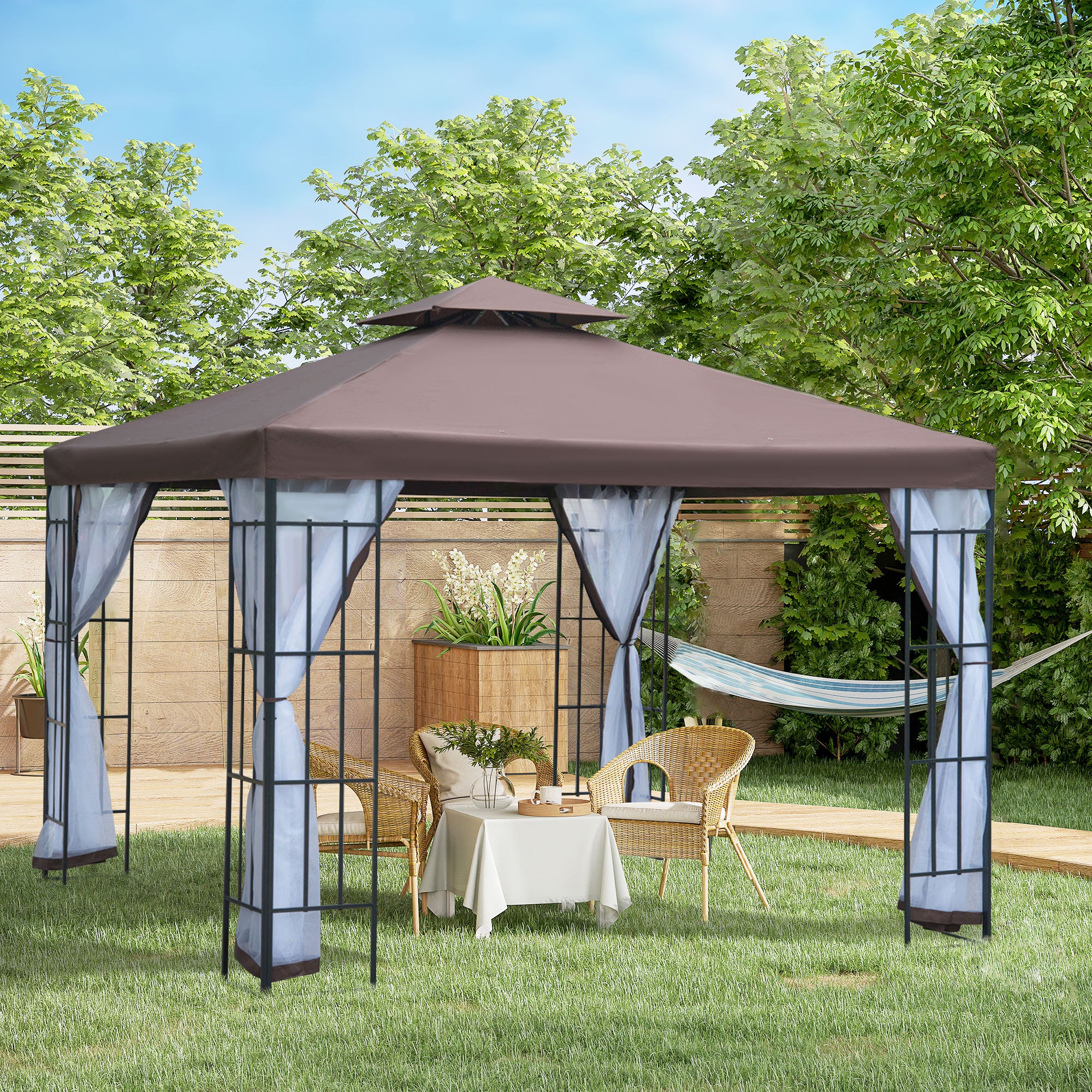10'x10' Garden Gazebo Patio Canopy Portable Party Event Backyard w/ Mosquito Netting Coffee Gazebos at Gallery Canada