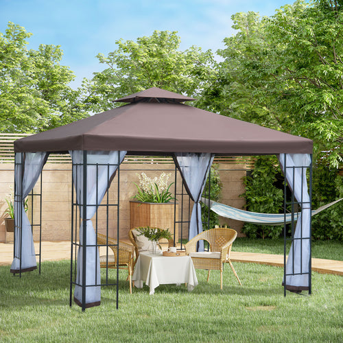 10'x10' Garden Gazebo Patio Canopy Portable Party Event Backyard w/ Mosquito Netting Coffee