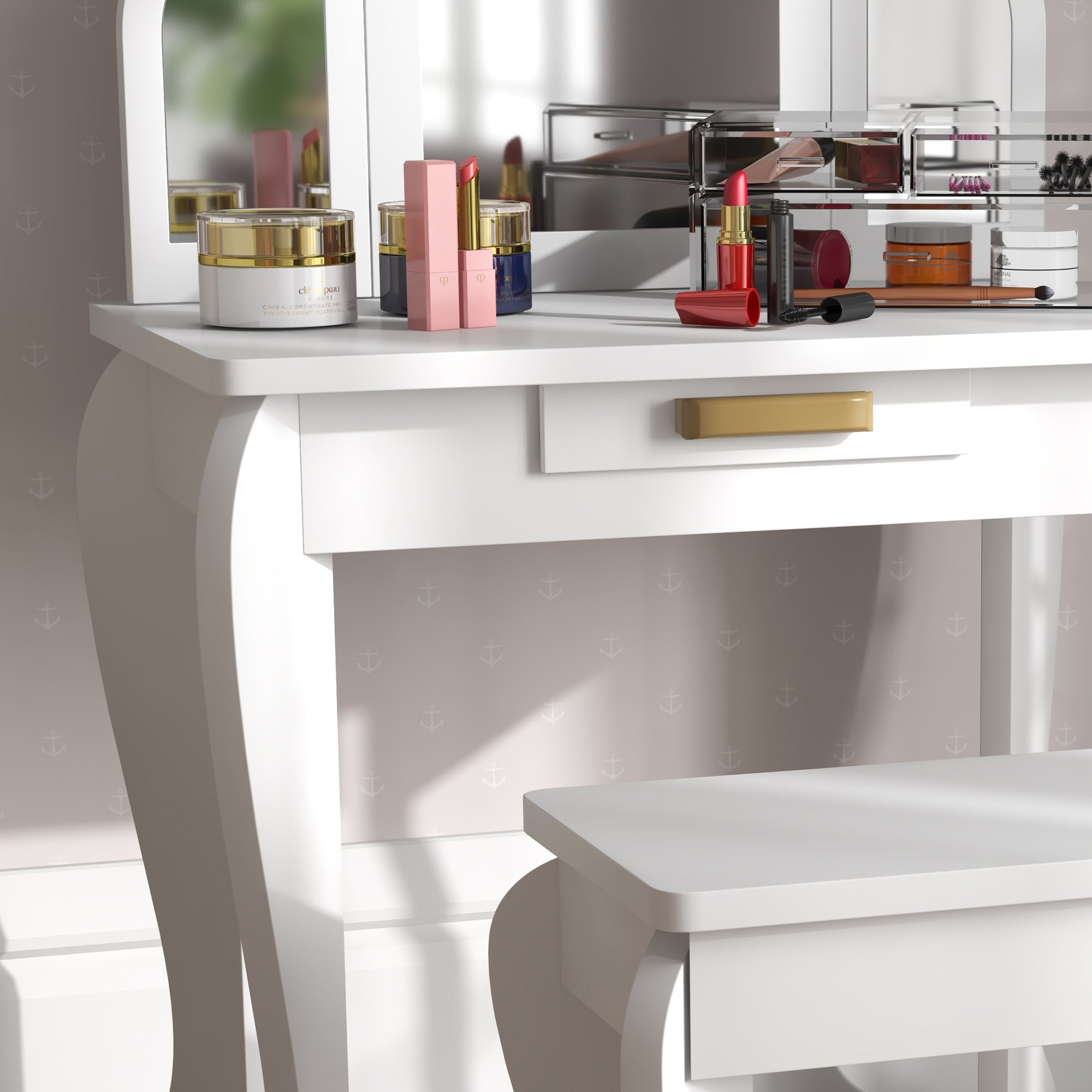 Kids Dressing Table and Chair Set, Girls Dressing Set, Makeup Desk with Drawer for 3-6 Years Old Kids, White Toy Vanity at Gallery Canada