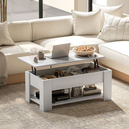 Lift Top Coffee Table with Hidden Storage Compartment and Open Shelf, Center Table for Living Room, White Coffee Tables   at Gallery Canada