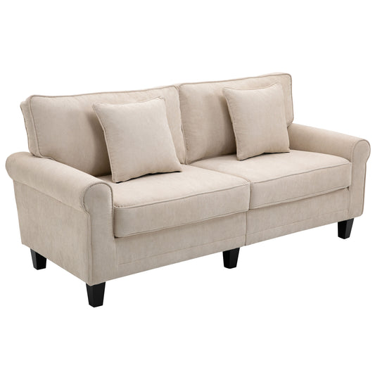 Modern 3 Seater Sofa, Corduroy Fabric 3 Seater Couch with Pine Wood Legs and Rolled Armrests for Living Room, Beige 3-Seater Sofas   at Gallery Canada