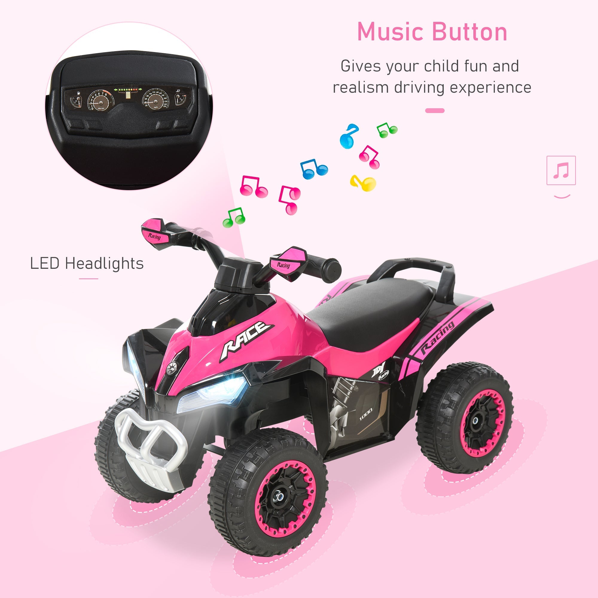 4-Wheel Ride-On Motorcycle Toy for Toddlers with Music and Lights, Pink Push Cars for Toddlers   at Gallery Canada