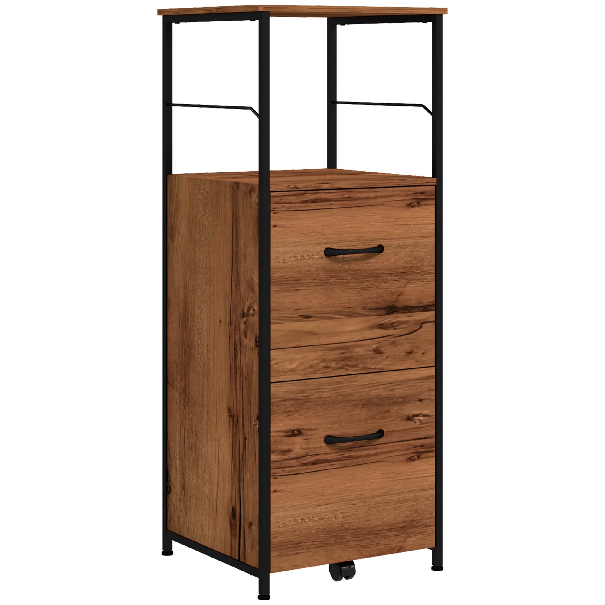 Industrial Vertical Filing Cabinet with 2 Drawers, Open Shelf, Hanging Bars, Rustic Brown Office Cabinets & Cupboards Multi Colour  at Gallery Canada