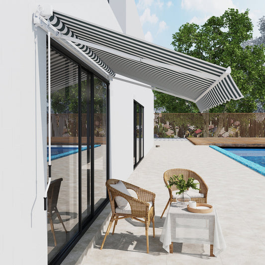 280g/m² UV & Water-Resistant 8' x 7' Retractable Patio Awning, Aluminum Frame, Green and White Deck Awnings Green and White Fabric  at Gallery Canada