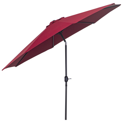 10' x 8' Round Market Umbrella, Patio Umbrella with Crank Handle and Tilt, Outdoor Parasol for Garden, Bench, Lawn, Wine Red
