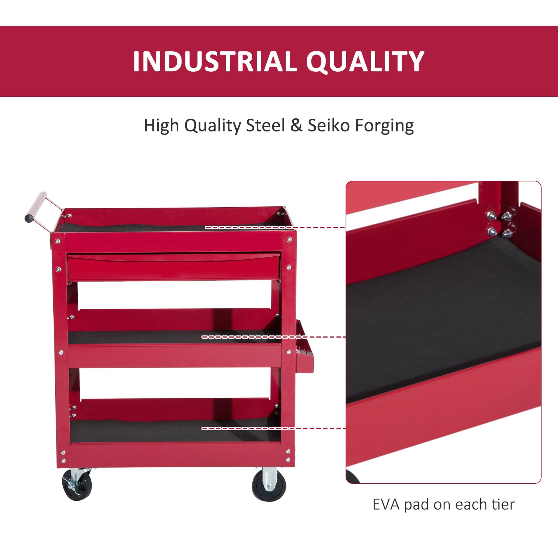 Rolling Tool Cart 3 Tray 1 Drawer Storage Chest Garage Utility Red Tool Organizers   at Gallery Canada