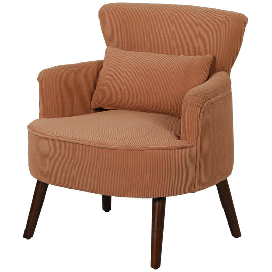 Modern Accent Chair, Upholstered Armchair with Solid Wood Legs and Lumbar Pillow for Living Room, Orange Accent Chairs at Gallery Canada