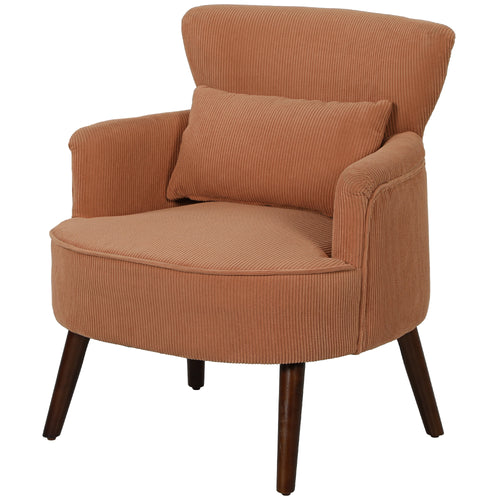 Modern Accent Chair, Upholstered Armchair with Solid Wood Legs and Lumbar Pillow for Living Room, Orange