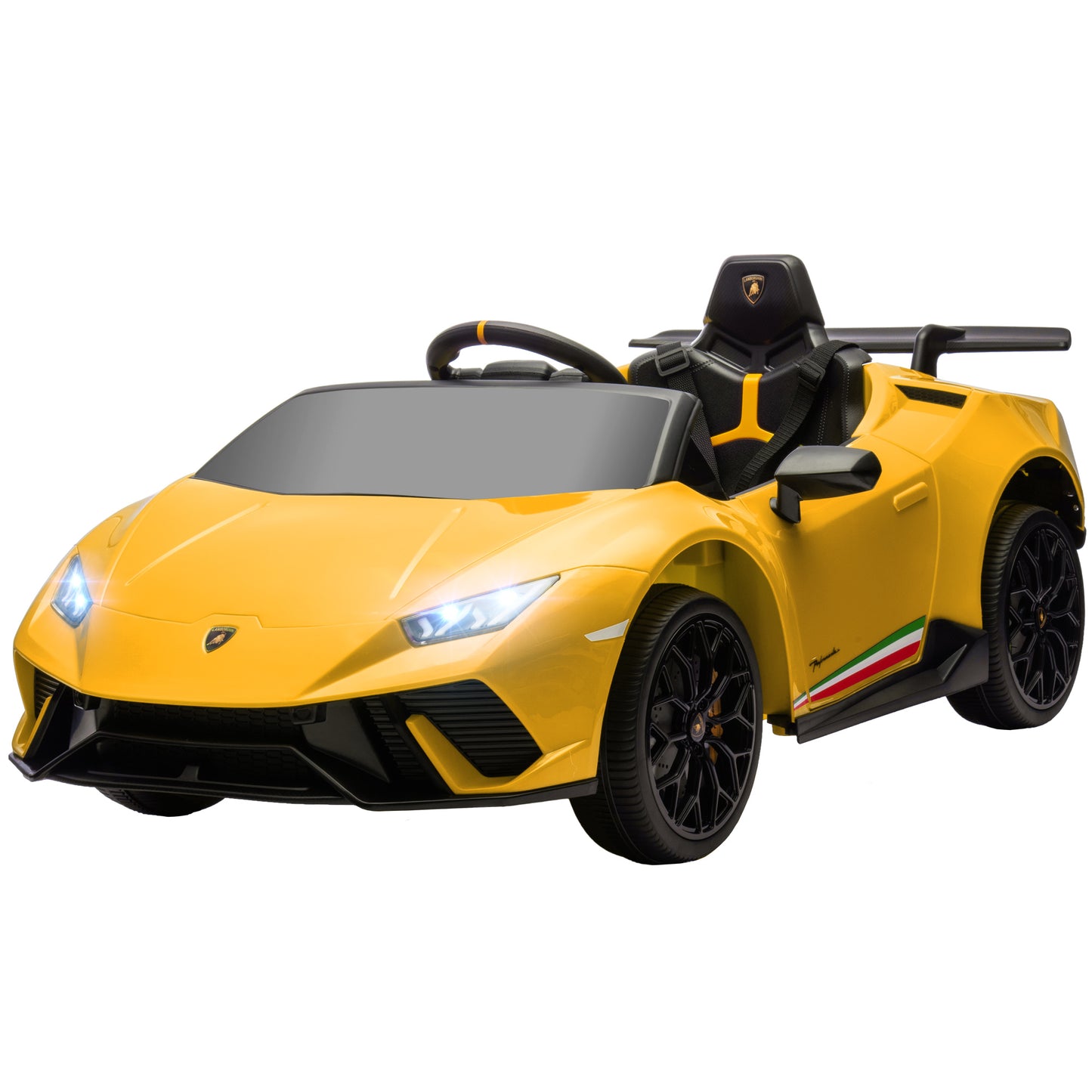 12V Lamborghini Huracan Licensed Kids Electric Car with Remote Control, Spring Suspension, Transport Wheels, Yellow Electric Toy Cars   at Gallery Canada