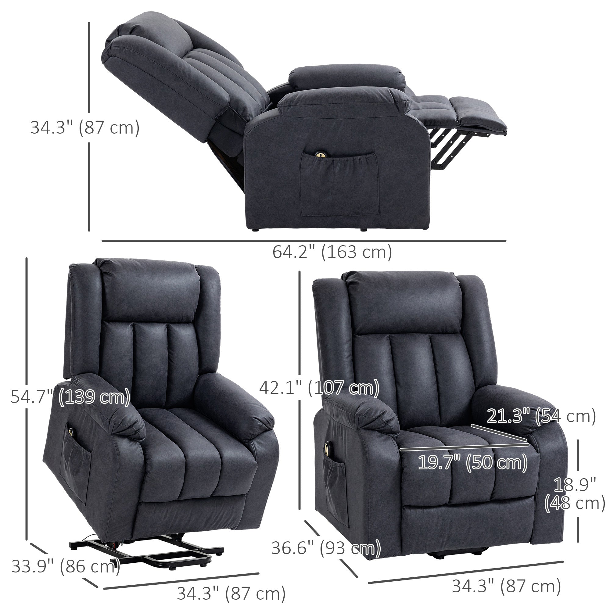 Lift Chair for Seniors, Microfibre Upholstered Electric Recliner Chair with Remote, Quick Assembly, Charcoal Grey Electric Power Lift Chairs at Gallery Canada