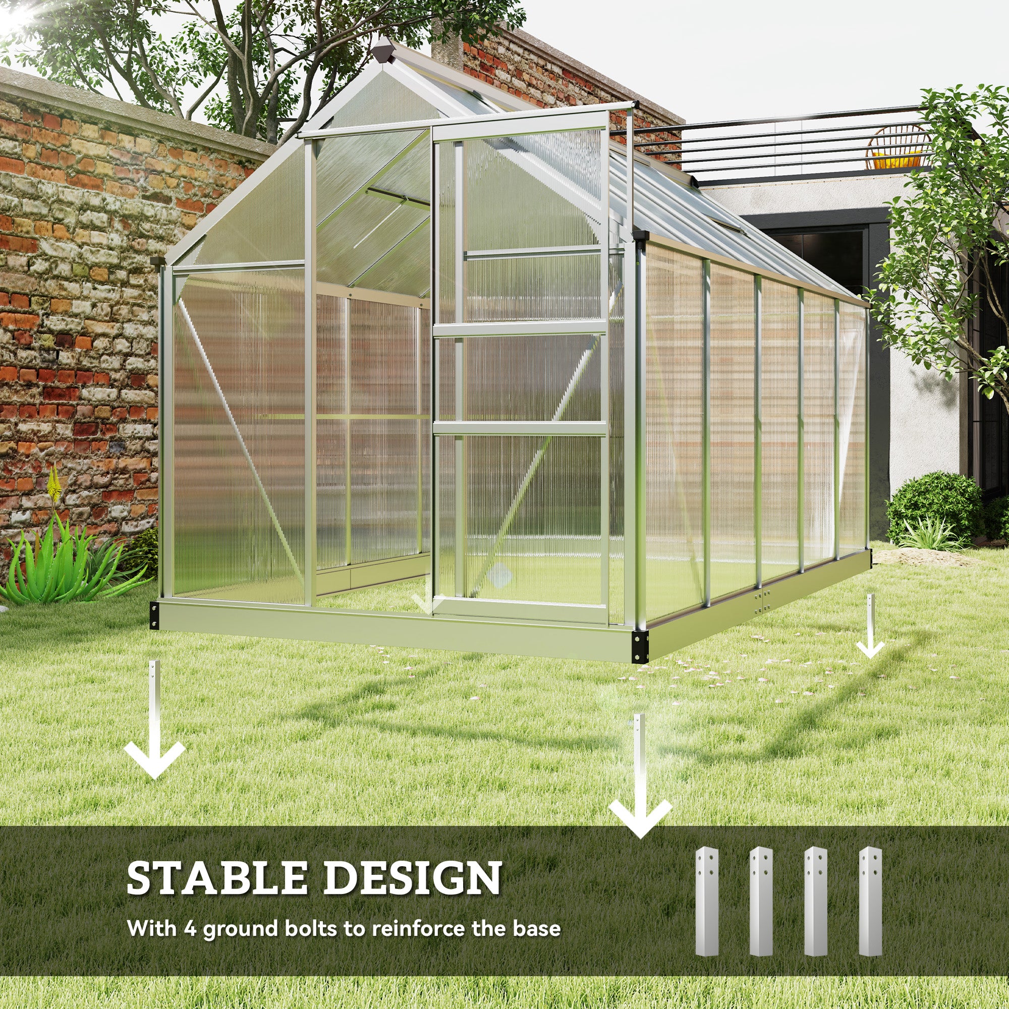 6' x 10' x 6.6' Polycarbonate Greenhouse, Walk-In Green House Kit Garden, Plants Grow, Galvanized Sheet Aluminum Frame with Rain Gutter, Vents and Sliding Door, Sliver Walk In Greenhouses at Gallery Canada