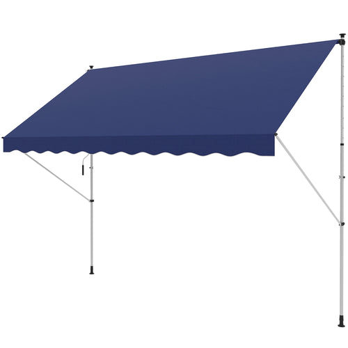10x5ft Patio Sun Shade Canopy, Manual Retractable Awning with 5.6-9.2ft Support Pole for Window, Door, Porch, Navy Blue