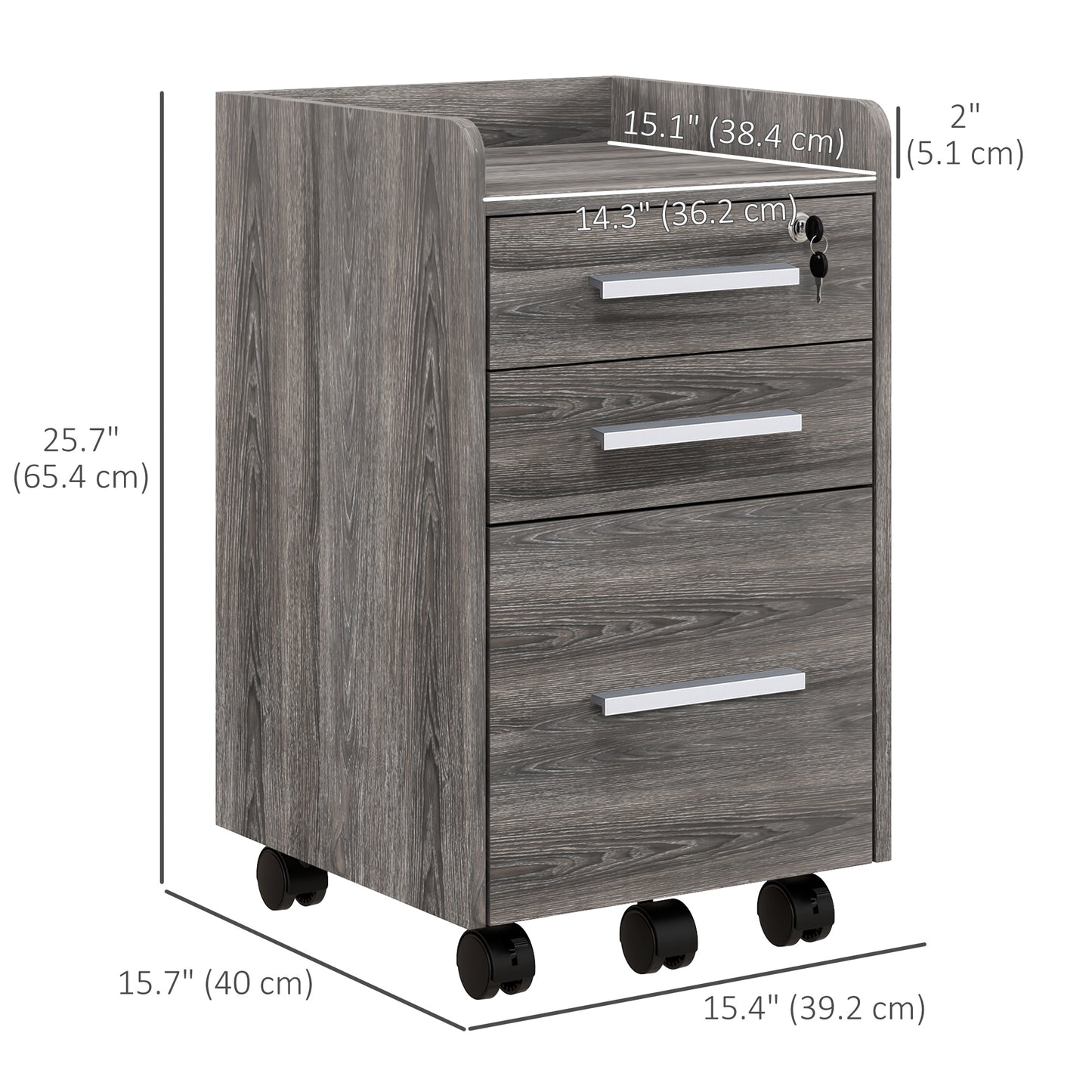 3 Drawer Vertical File Cabinet, Mobile Filing Cabinet with Lock and Wheels for A4, Letter Size, Grey Office Cabinets & Cupboards   at Gallery Canada