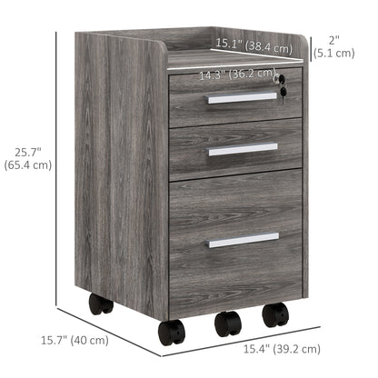 3 Drawer Vertical File Cabinet, Mobile Filing Cabinet with Lock and Wheels for A4, Letter Size, Grey Office Cabinets & Cupboards   at Gallery Canada