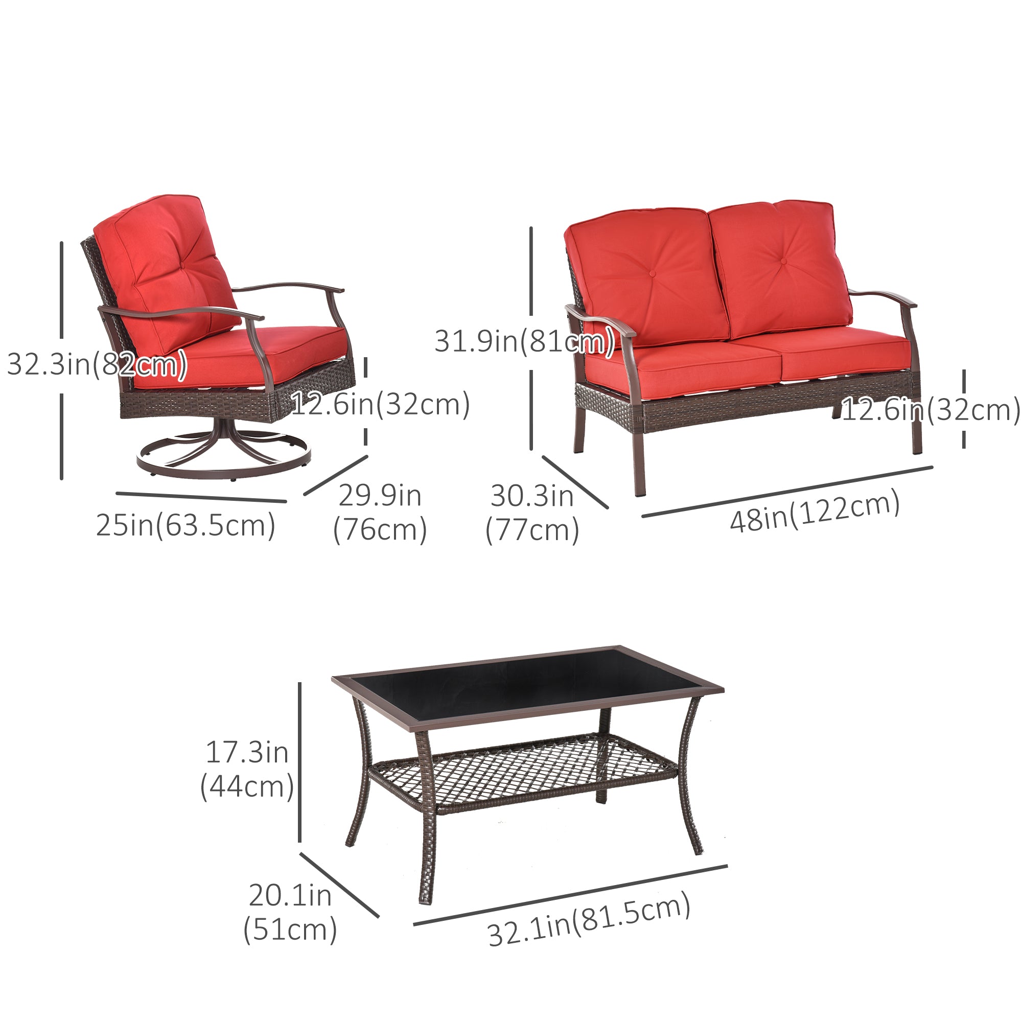 4 PCS Patio PE Rattan Wicker Sofa Set Outdoor Conversation Furniture w/ Two Tier Tea Table &; Cushions, Red Patio Furniture Sets at Gallery Canada