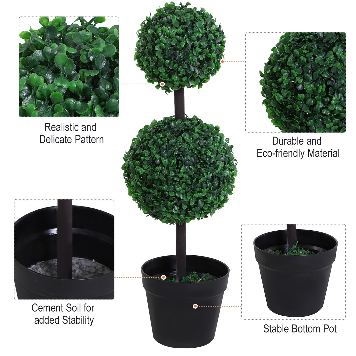 2 Ball Topiary Tree in Pot for Home Decor, Artificial Plant for Home Office, Living Room Decor, Dark Green Artificial Trees   at Gallery Canada