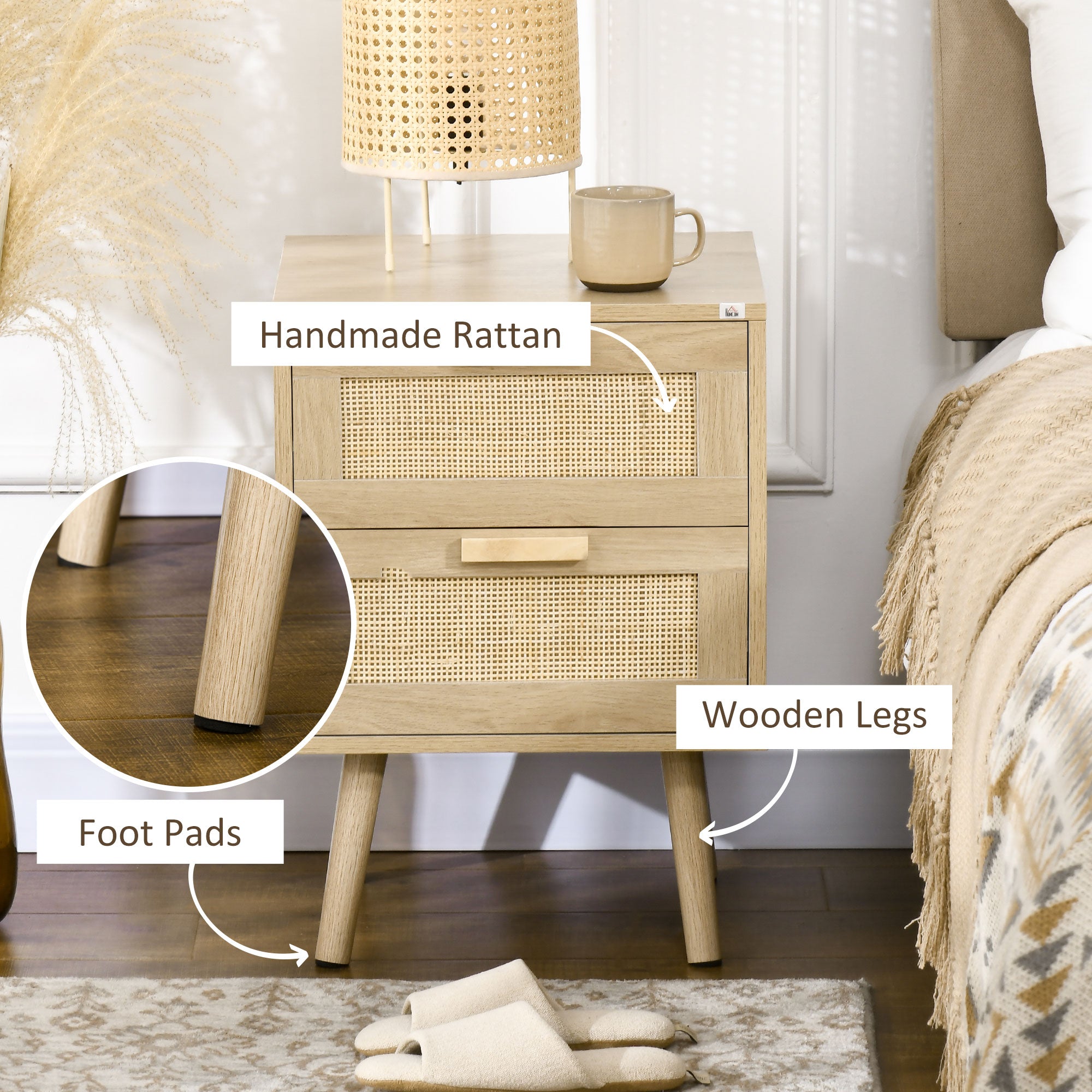 Boho Design Nightstand Set of 2, Side End Table with 2 Drawers for Living Room, Bedroom Bedside Tables at Gallery Canada