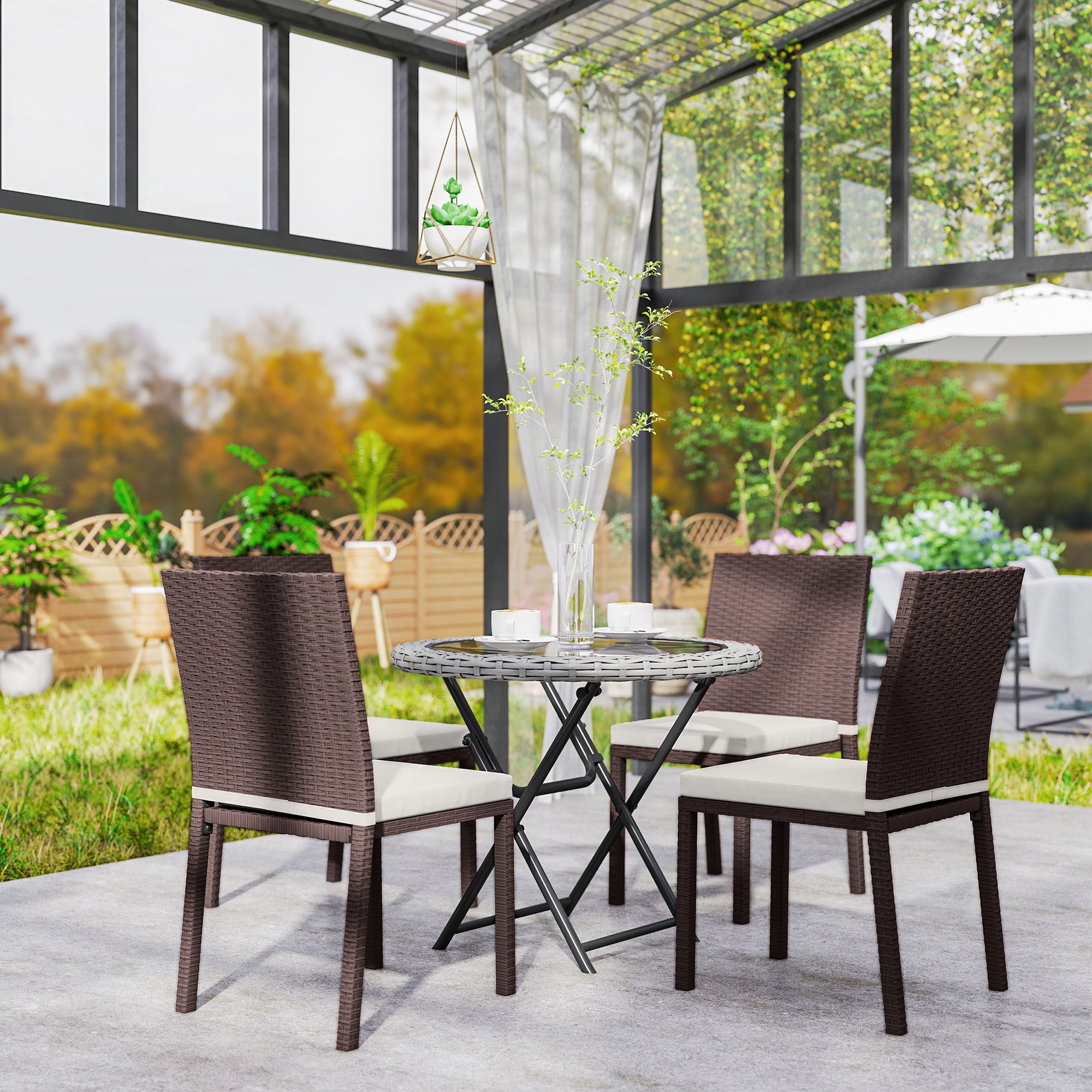 Patio Dining Chairs Set of 4, All Weather Wicker Armless Outdoor Chairs with Steel Frame for Garden, Backyard, Beige Patio Chairs at Gallery Canada
