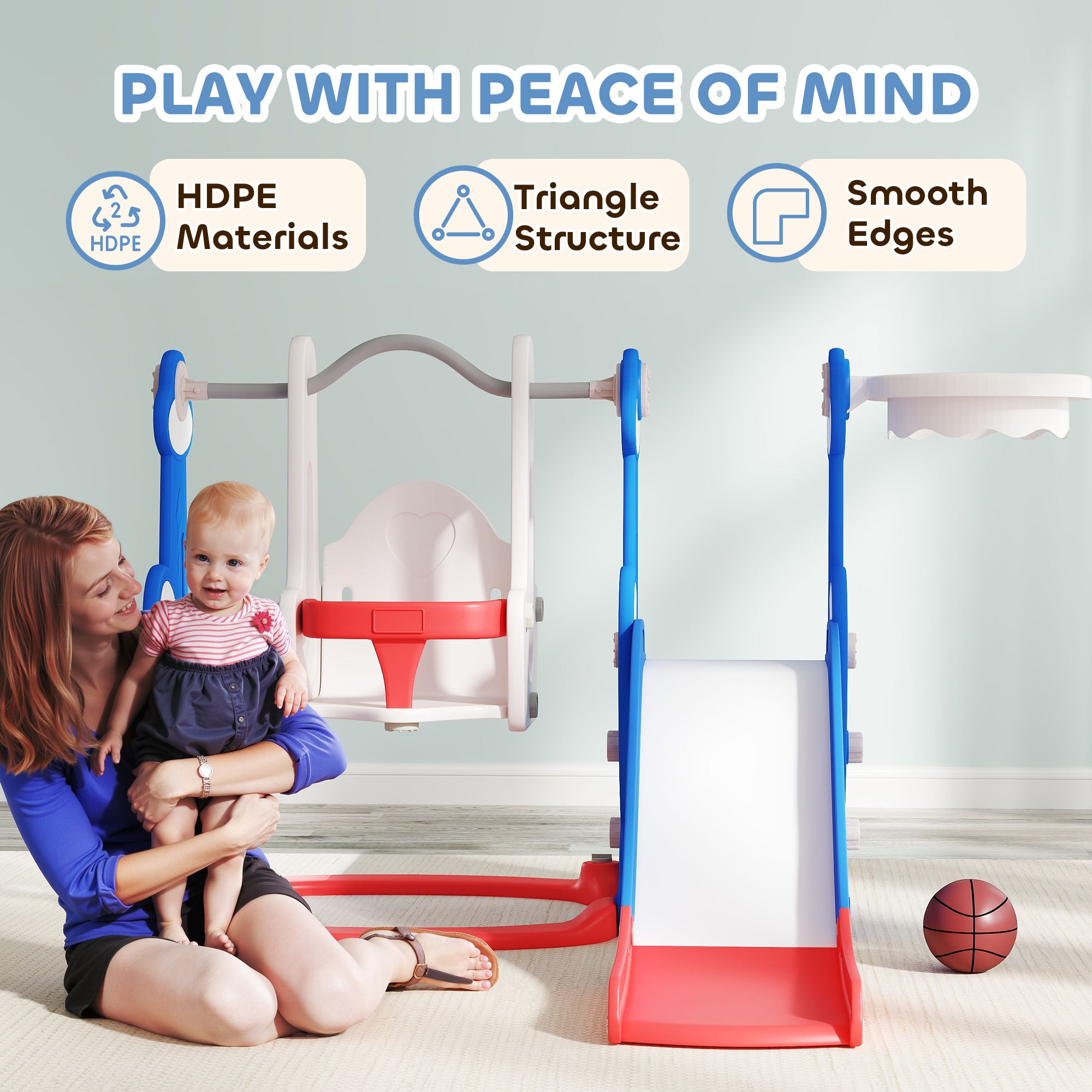 4-in-1 Slide and Swing Set with Basketball Hoop, Climber, for Ages 1.5-4 Boys Girls Toddler, Rocket Themed, Dark Blue Gym Sets & Swings at Gallery Canada