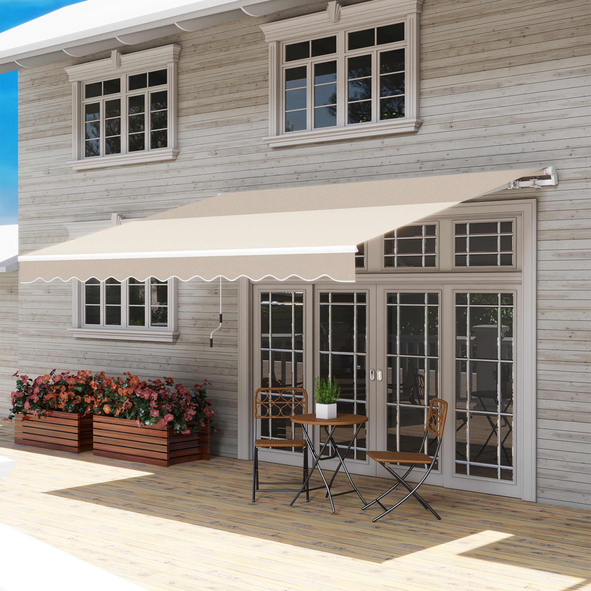 12' x 10' Retractable Awning Patio UV Resistant Fabric and Aluminum Frame for Deck, Balcony, Yard, Cream White Deck Awnings at Gallery Canada