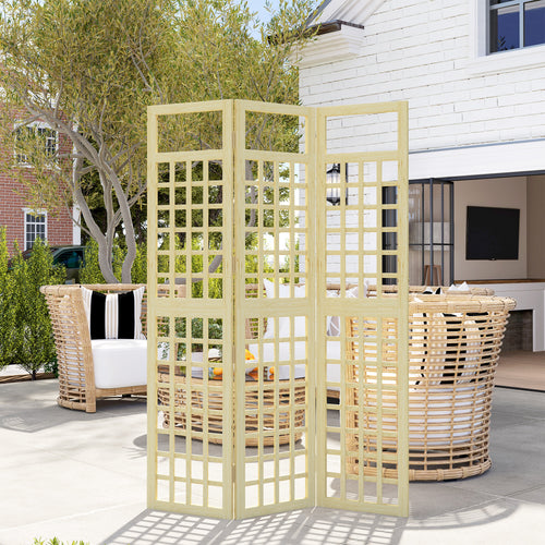 3 Panel Outdoor Wood Privacy Screen, Folding Room Divider/Trellis for Home, Patio, 47.2