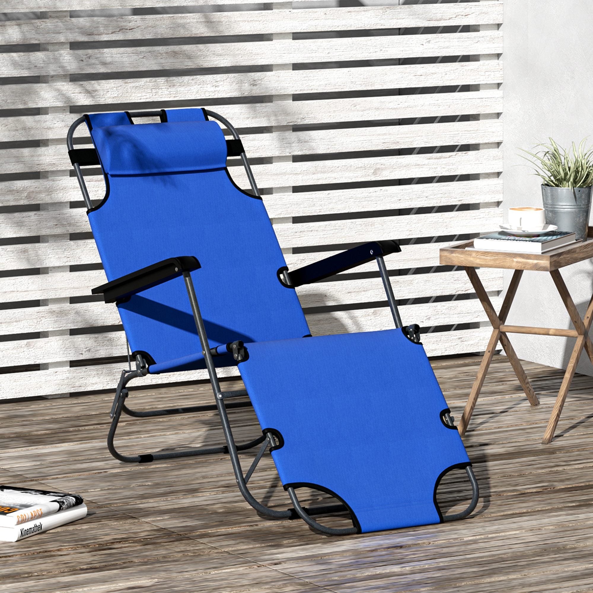 Folding Chaise Lounge Chair, Outdoor Portable 2-Level Adjustable Recliner Zero Gravity Chair with Headrest Pillow, Blue Lounger Chairs Blue  at Gallery Canada