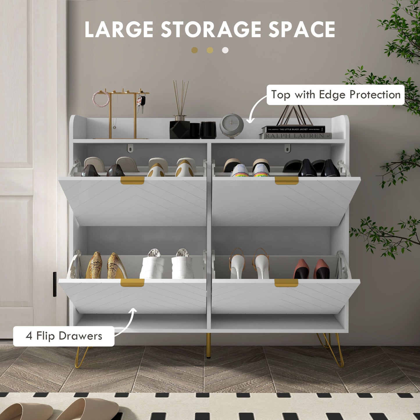 Shoe Storage Cabinet with 4 Flip Drawers and Adjustable Shelf, Shoe Cabinet for 16 Pairs of Shoes, White Shoe Storage Cabinets & Racks   at Gallery Canada