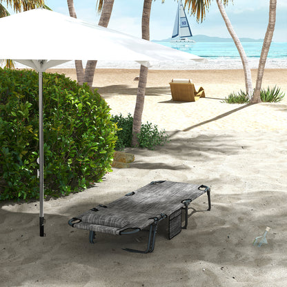 Folding Outdoor Lounge - Tanning Chair with 4-level Reclining Back, with Cushion, Breathable Mesh, Side Pocket, Headrest, Grey Lounger Chairs   at Gallery Canada