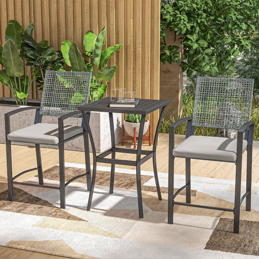 3pc Rattan Patio Bar Table and Bar Chairs w/ Cushions Home Bar Furniture Bistro Sets Mixed Grey  at Gallery Canada