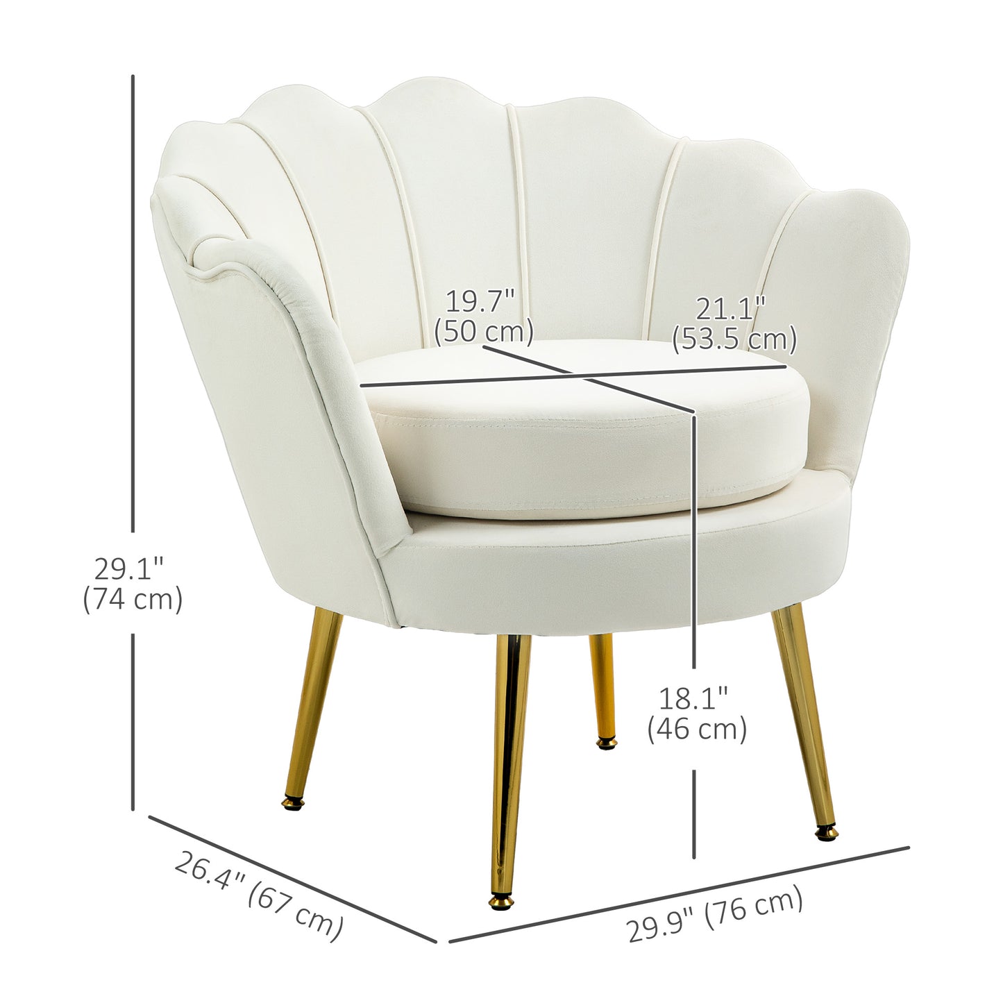 Modern Accent Chair, Velvet-Touch Fabric Leisure Club Chair with Gold Metal Legs for Bedroom, Cream White Accent Chairs at Gallery Canada