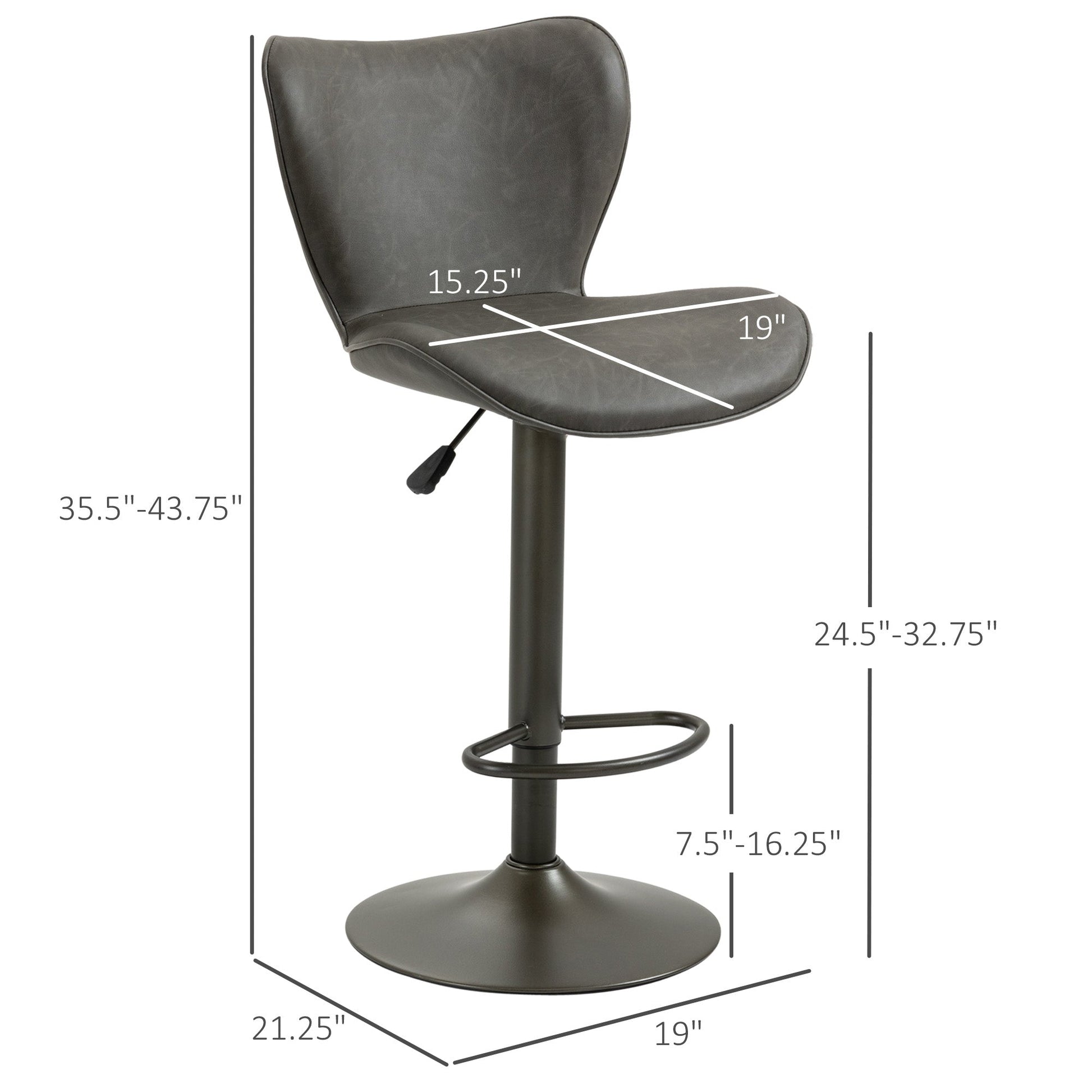 Swivel Bar Stools Set of 2, Adjustable Counter Height Bar Stools with Round Steel Base, Footrest, ‎Dark Grey Bar Stools   at Gallery Canada