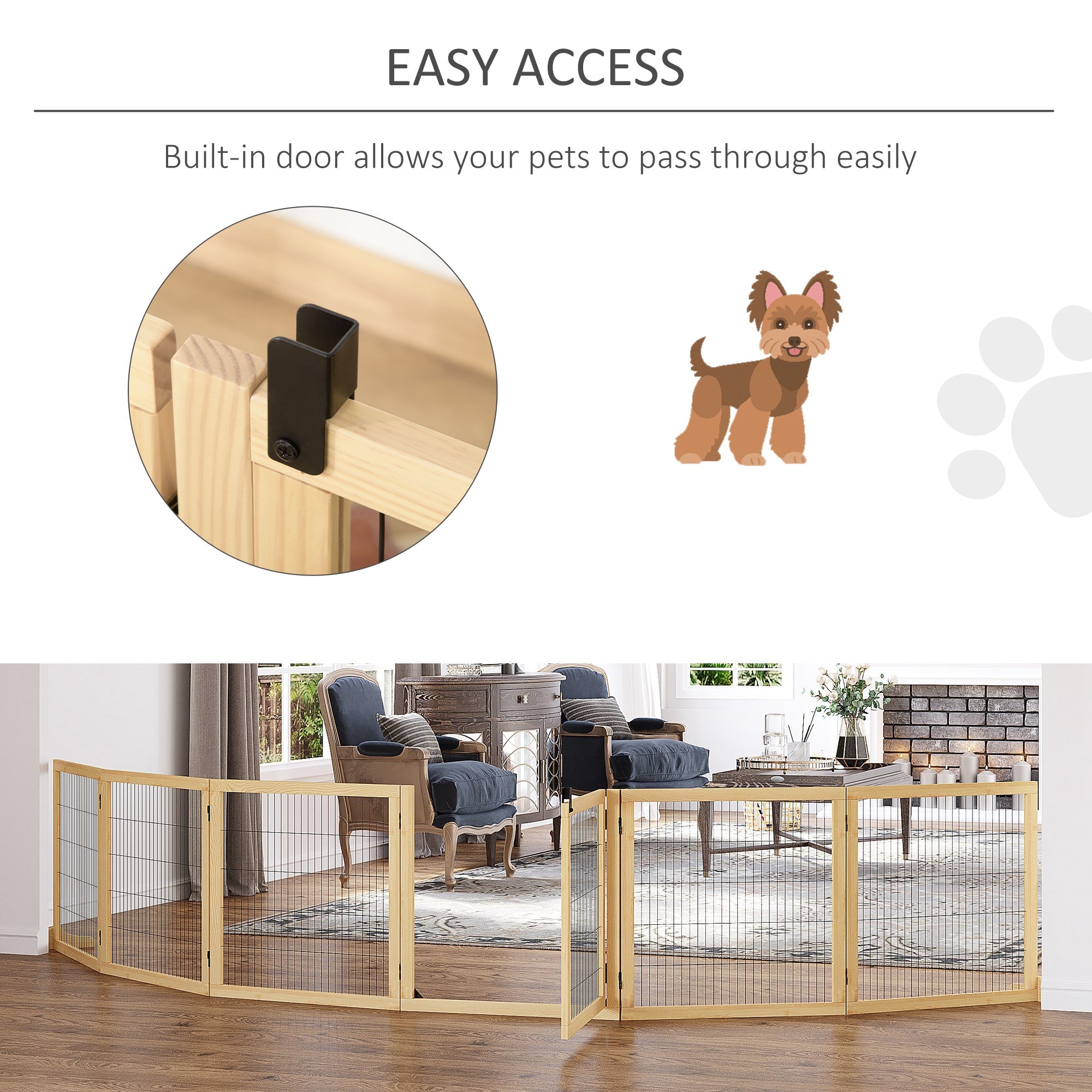 6-Panel Foldable Wooden Pet Gate with Support Feet for Small & Medium Dogs, Natural Houses, Kennels & Pens   at Gallery Canada