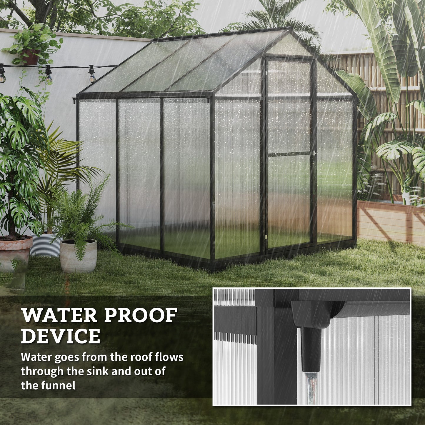 8' x 6' x 6.4' Walk-in Garden Greenhouse Polycarbonate Panels Plants Flower Growth Shed Cold Frame Outdoor Portable Warm House Aluminum Frame, Charcoal Grey Walk In Greenhouses   at Gallery Canada