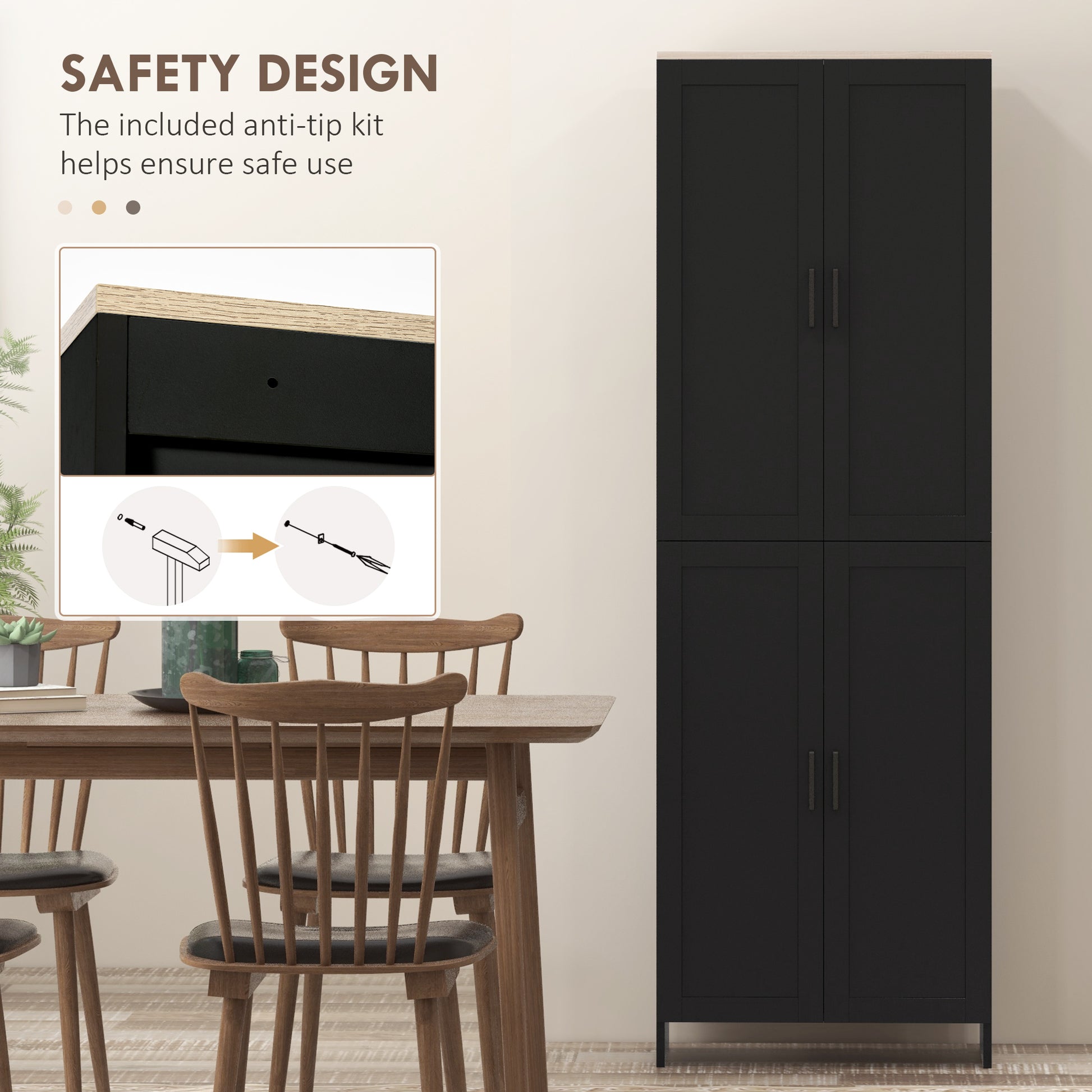 67" 4-Door Kitchen Pantry Cabinet, Freestanding Storage Cabinet Cupboard with Adjustable Shelves, Black Kitchen Pantry Cabinets   at Gallery Canada