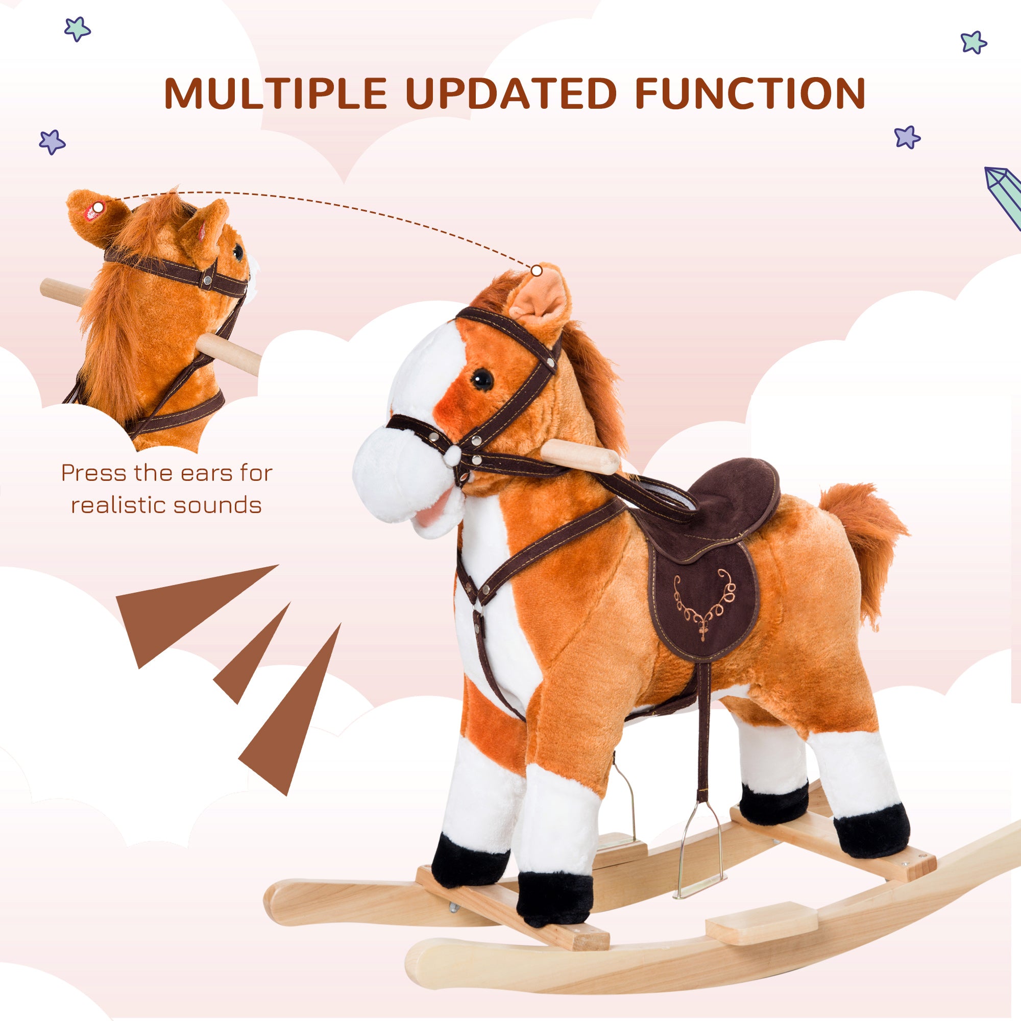 Kids Rocking Horse Child Plush Ride on Toy with Realistic Sound Red Brown Rocking Horses at Gallery Canada