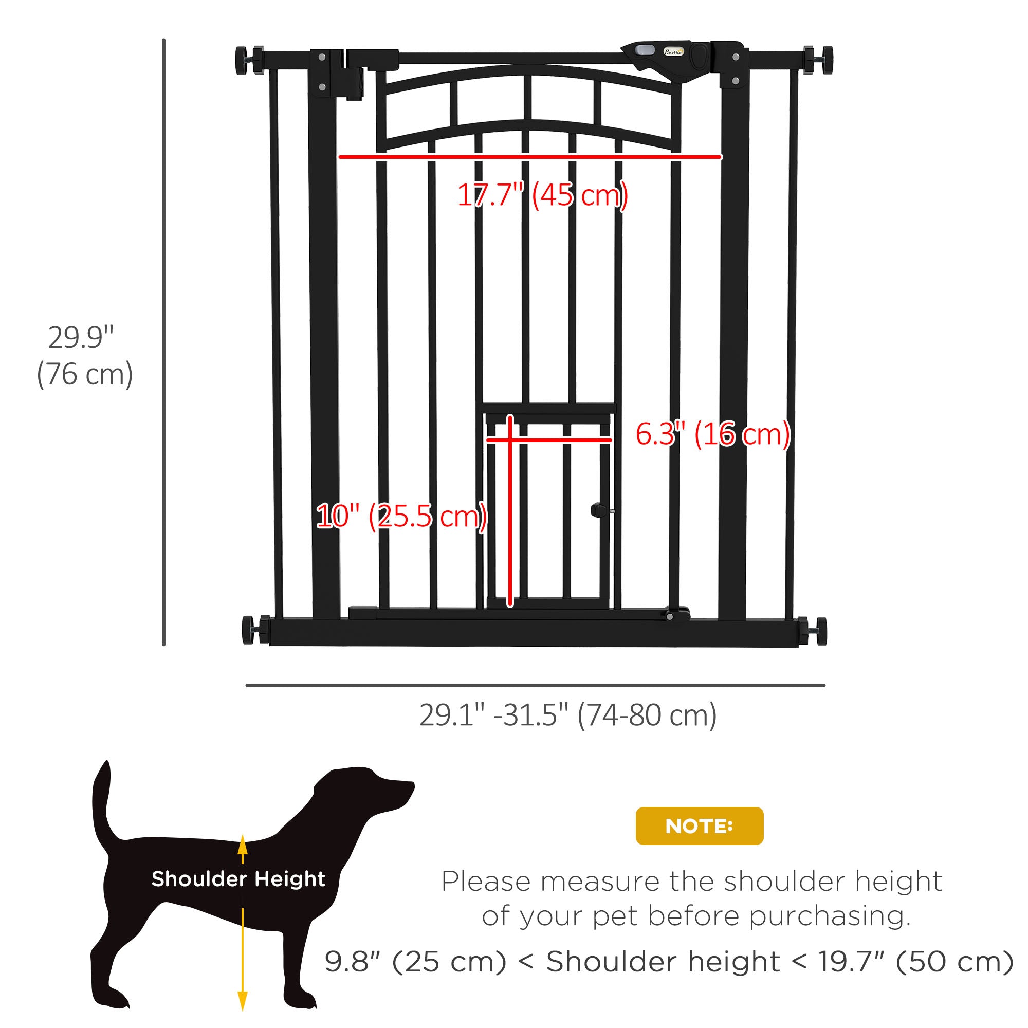 Auto-Close Pet Gate, Stair Gate with Cat Door, Double Locking for Doorways Hallways Stairs, Fits 29