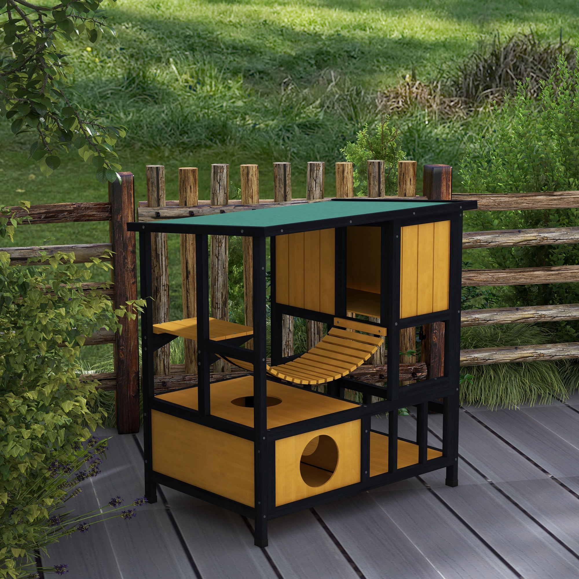 Outdoor Cat Enclosure for Patio with Suspension Bridge, Condos, Escape Doors, Jumping Platform, Water-Resistant Roof Cat Houses at Gallery Canada