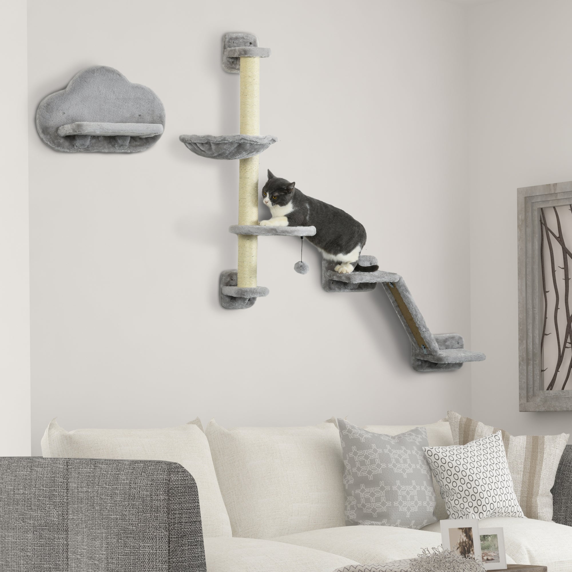 3PCs Cat Shelves with Hammock, Scratching Posts, Platforms, Grey Cat Climbing Wall   at Gallery Canada