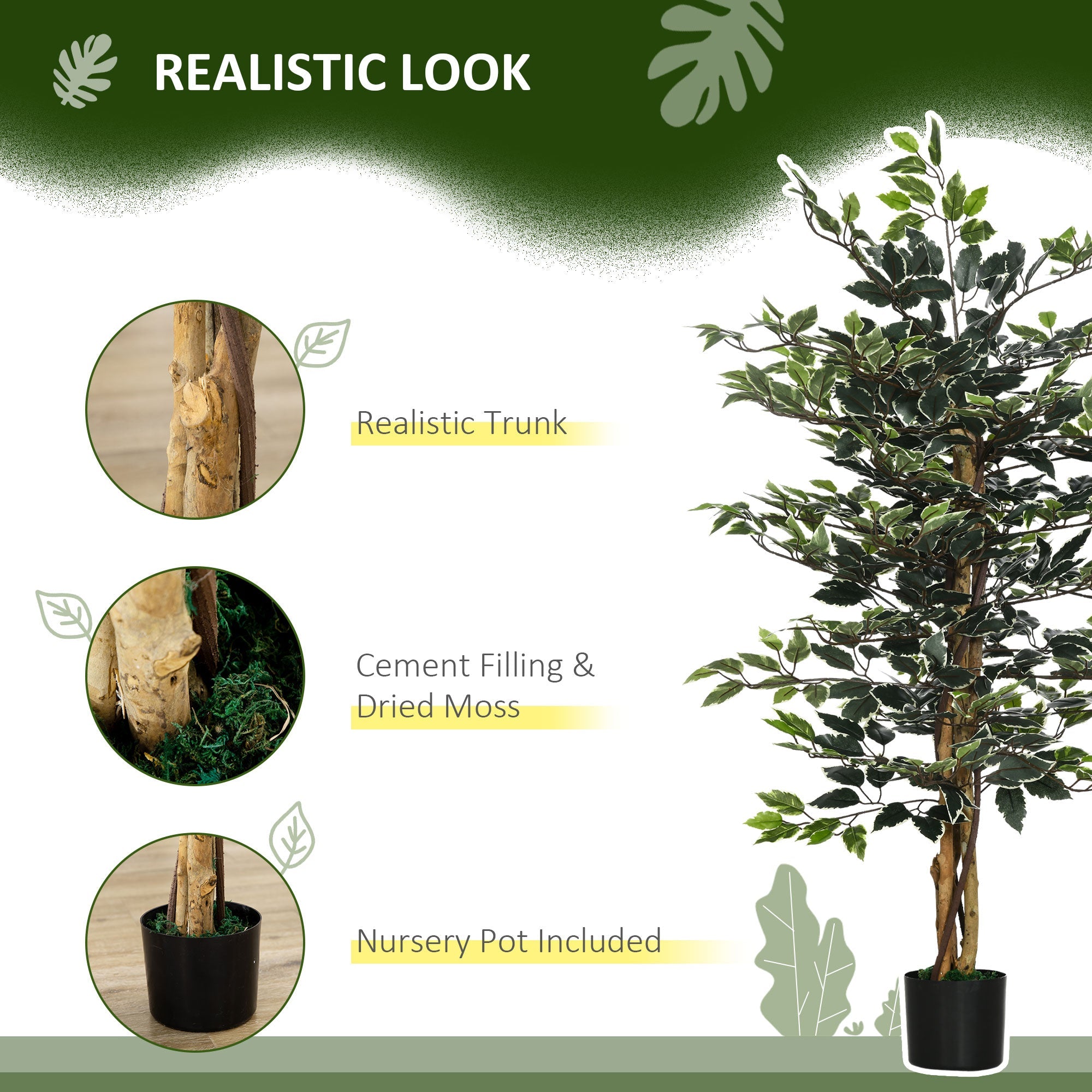 4.3FT Artificial Ficus Tree, Fake Tree with Leaves, Faux Plant in Nursery Pot for Indoor and Outdoor Decoration Artificial Trees   at Gallery Canada