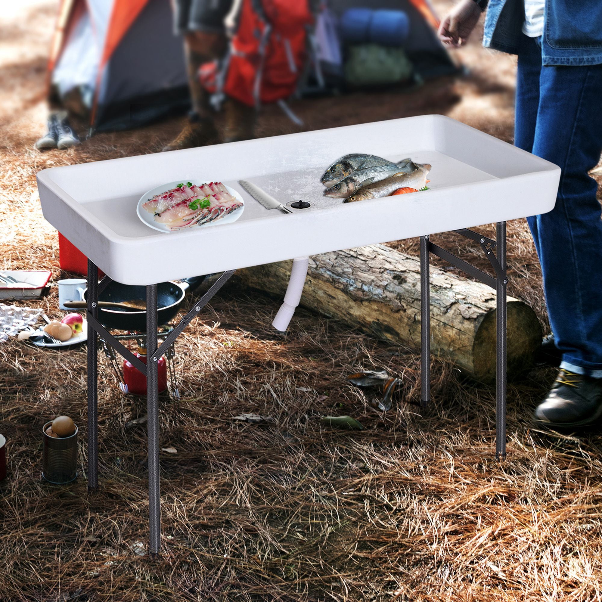 4ft Folding Picnic Table, Fish Fillet Cleaning Table, Camping Party Desk with Sink, White Picnic Tables & Camping Chairs at Gallery Canada