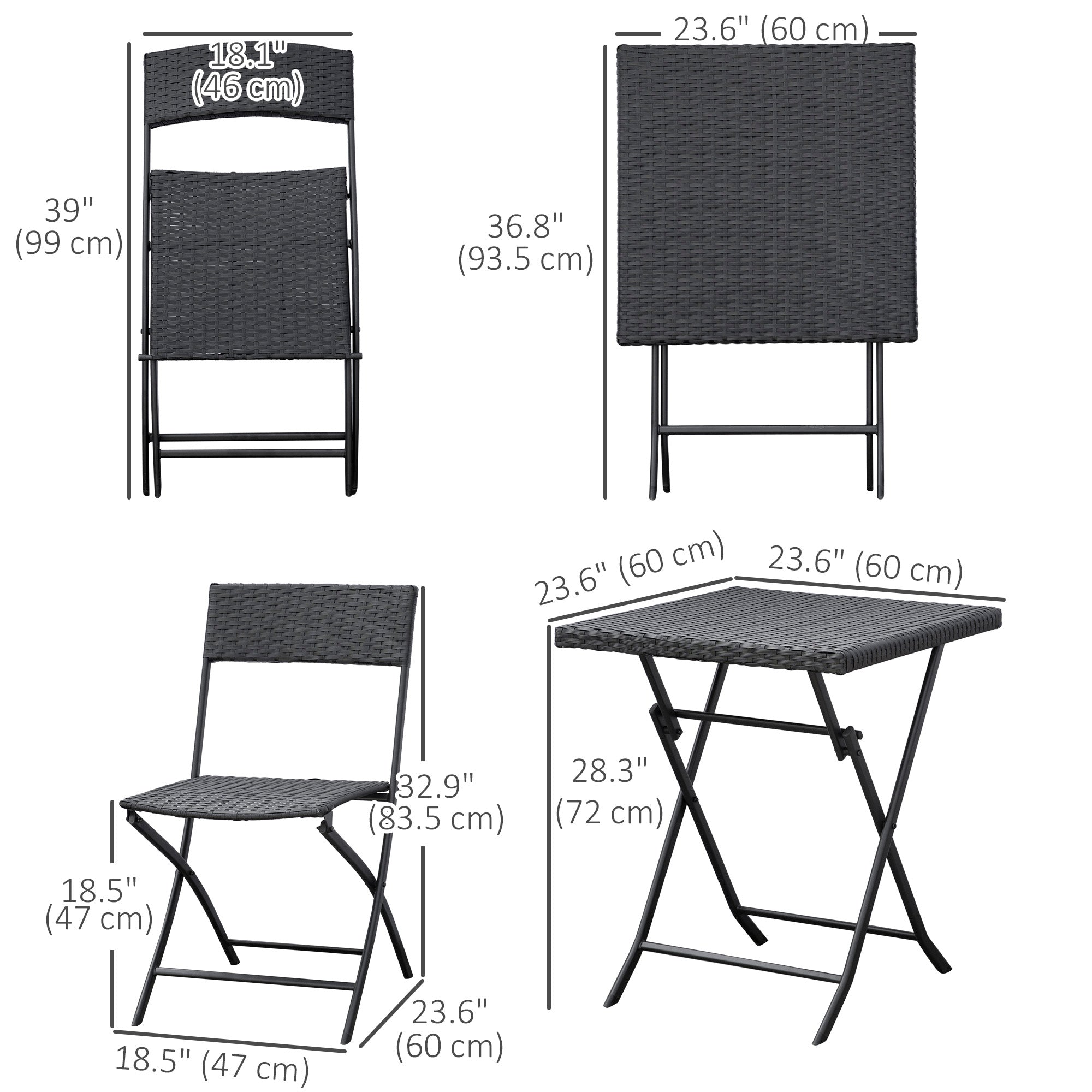 3-Piece Outdoor Folding Rattan Bistro Set, Mixed Brown Bistro Sets at Gallery Canada